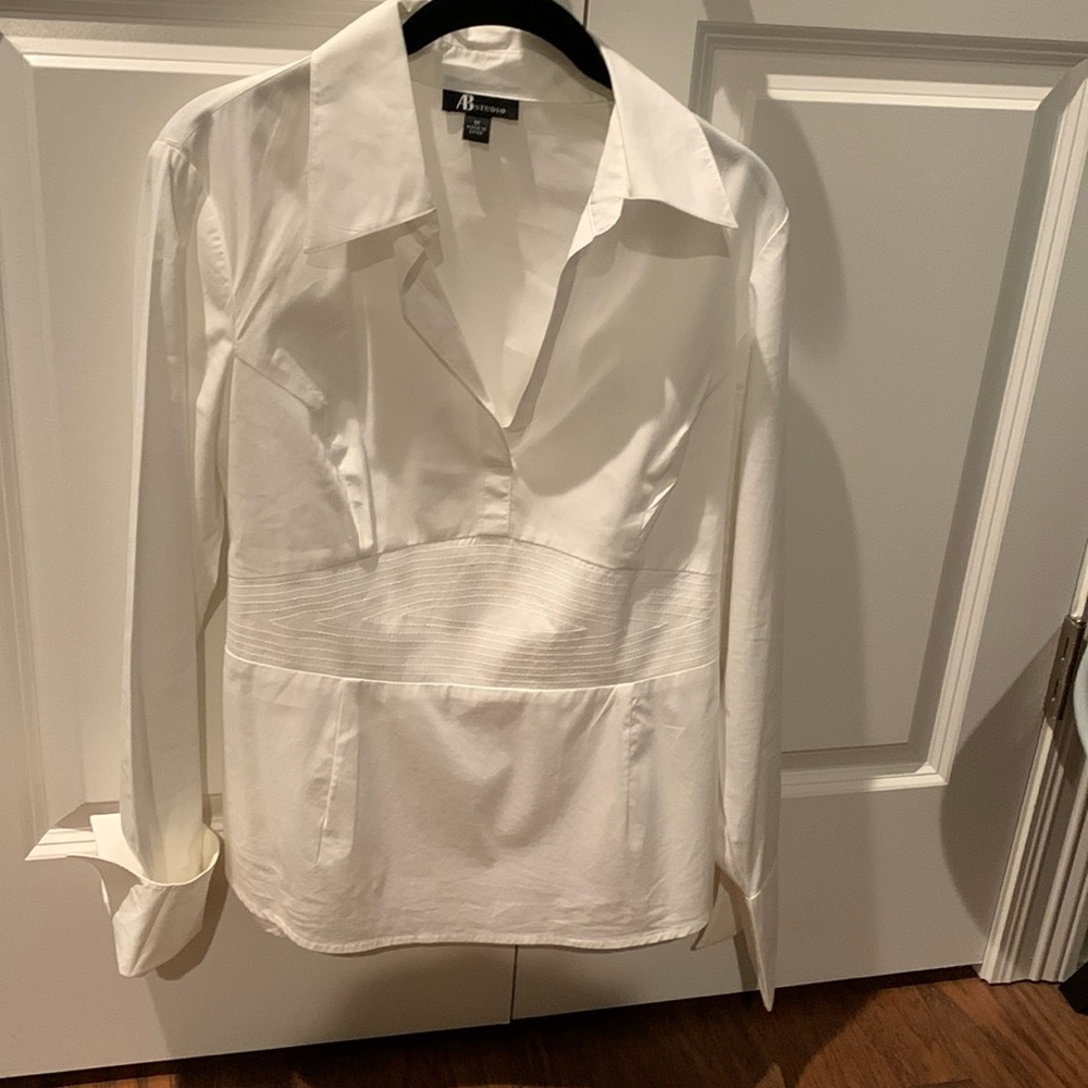 Long sleeves white dressy blouse